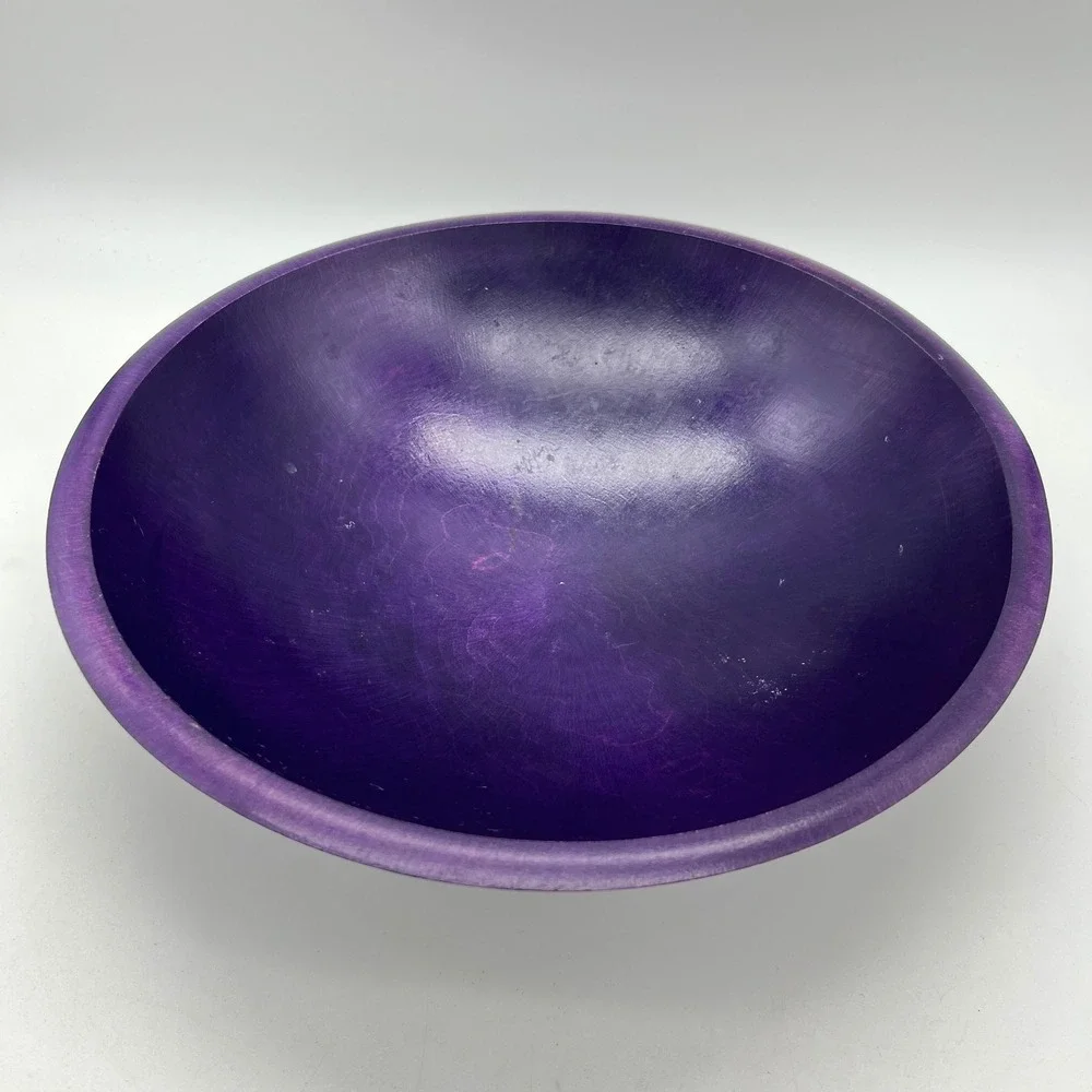 Tree Spirit Wood Serving Bowls Set of 3 Purple‎ and Yellow Dyed Wooden Decor